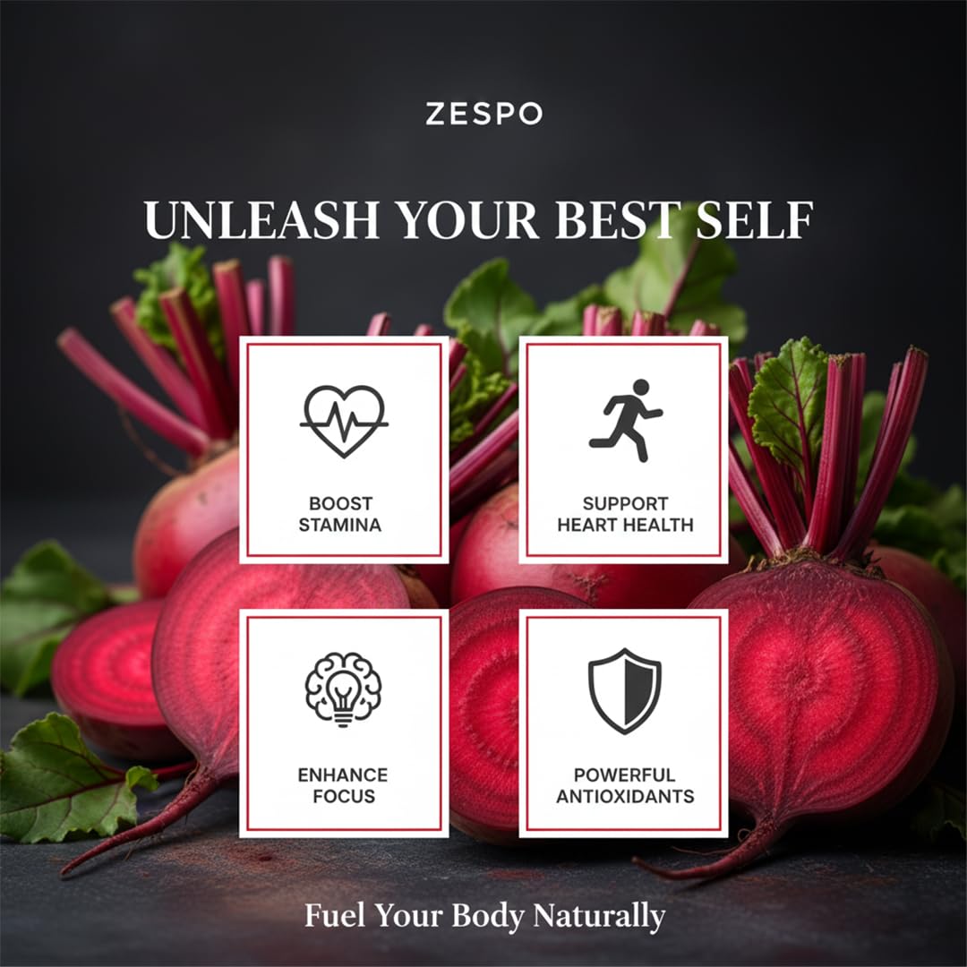 Zespo Organic Beet Root Capsules 1000mg â€“ Supports Heart Health, Blood Pressure, Energy, Antioxidant & Stamina â€“ Vegan, Non-GMO | 90 Capsules