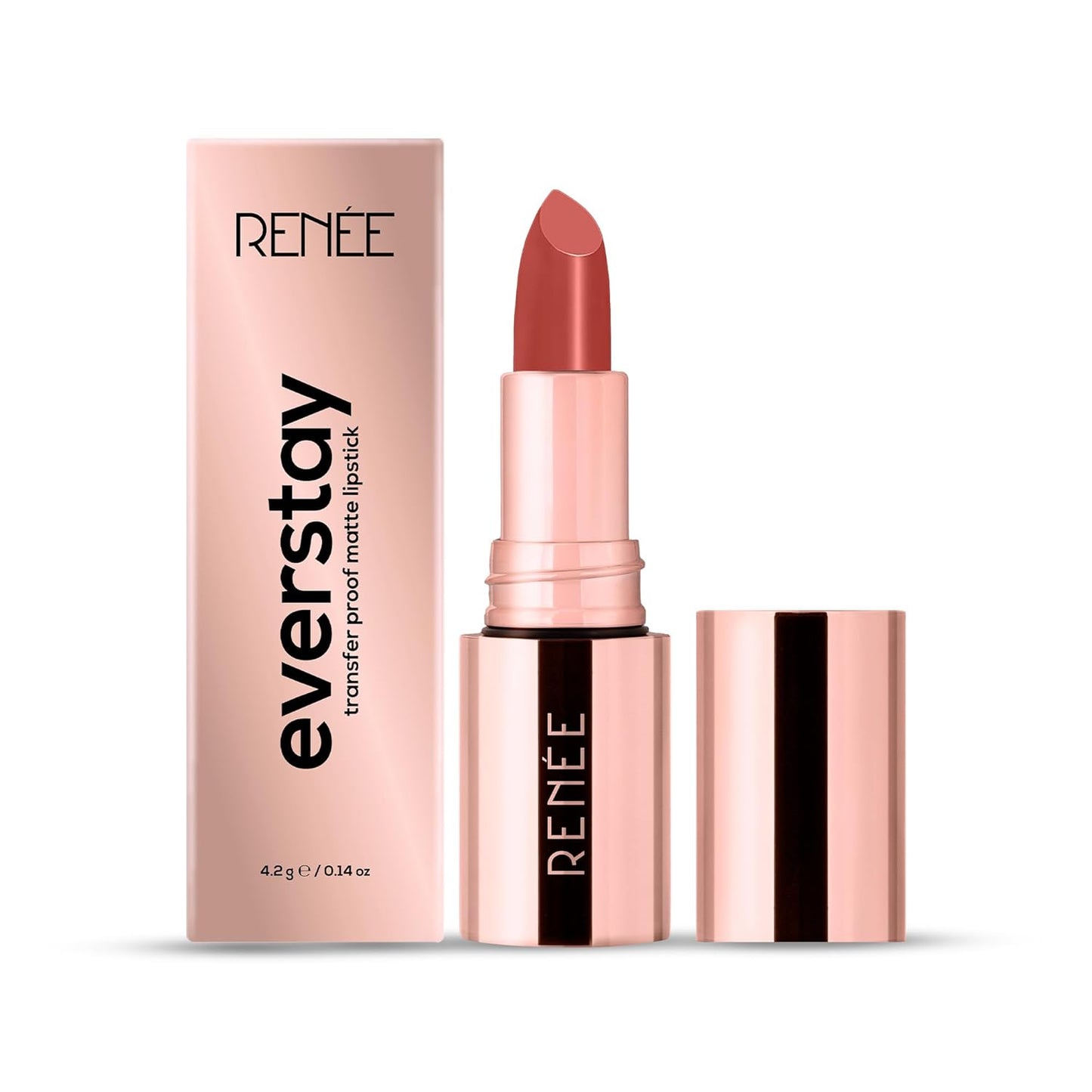 RENEE Everstay Long Stay Matte Lipstick - Coral Pep, Hydrating & Non-Drying, Smudge-Proof, Lightweight, Long Lasting, Intense Pigment, Full Coverage, Vitamin E Infused, For All Occasions, 4.2g