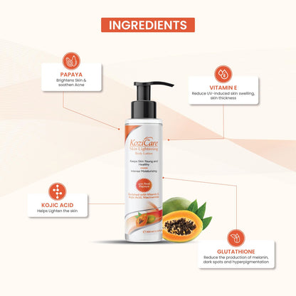 Kozicare Cream Papaya Body Lotion For All Skin Types | Shea Butter Body Lotion, Niacinamide & Kojic Acid Body Lotion | Reduce Dryness & Flakiness | Soft, Supple & Moisturize Skin - 200 Ml