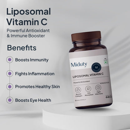 Miduty by Palak Notes Liposomal Vitamin C Supplement Bioavailability, Antioxidant Vitamin, Skin Rejuvenation & Immunity Booster Body Detoxification - Zeal Technology - 90 Capsules