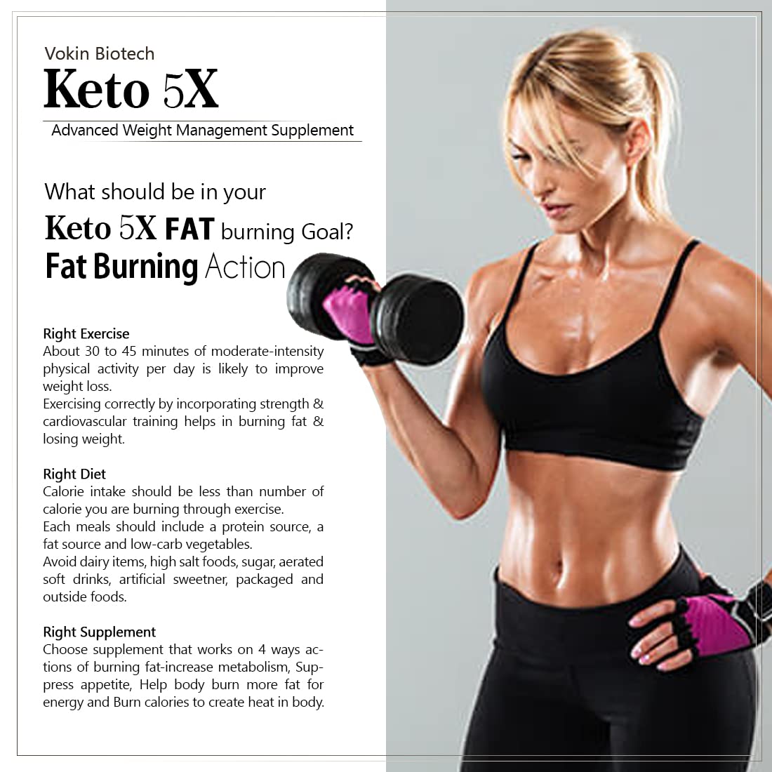 Vokin Biotech Keto 5X with Garcinia Cambogia Natural Weight Loss Supplement For Men and Women 90 Tablets