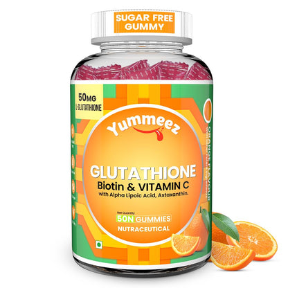 NATURYZ L-Glutathione with Biotin 2-in-1 Gummies | Vitamin C, Vitamin E & Astaxanthin | Skin Glow, Brightening, Depigmentation, Hair Growth for Men & Women | No added sugar- 50 Gummies (Orange)