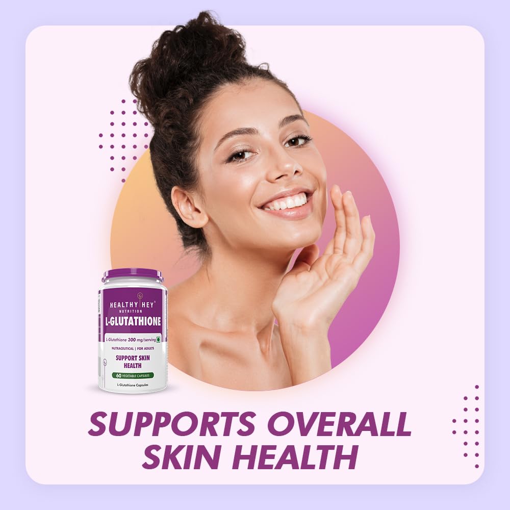 HealthyHey Nutrition Glutathione - Support Skin Health - 100% Vegetarian Source - 300mg - 60 Veg Capsules