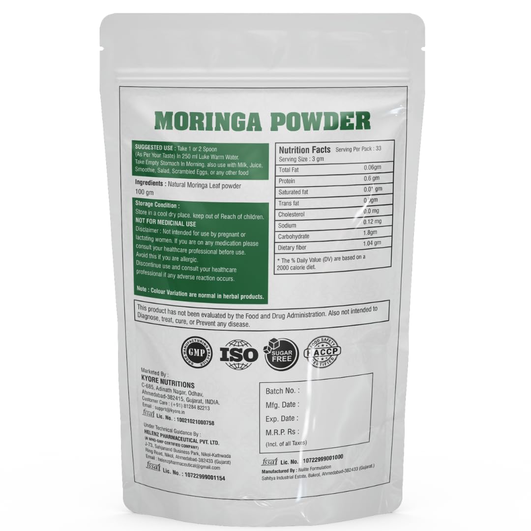 Nutritions Moringa Powder for Weight Loss - 100 Gm | Drumstick Leaf Powder | Natural Multi-vitamin | Anti-Oxidant | Good for Hair & Skin | Pack of 1
