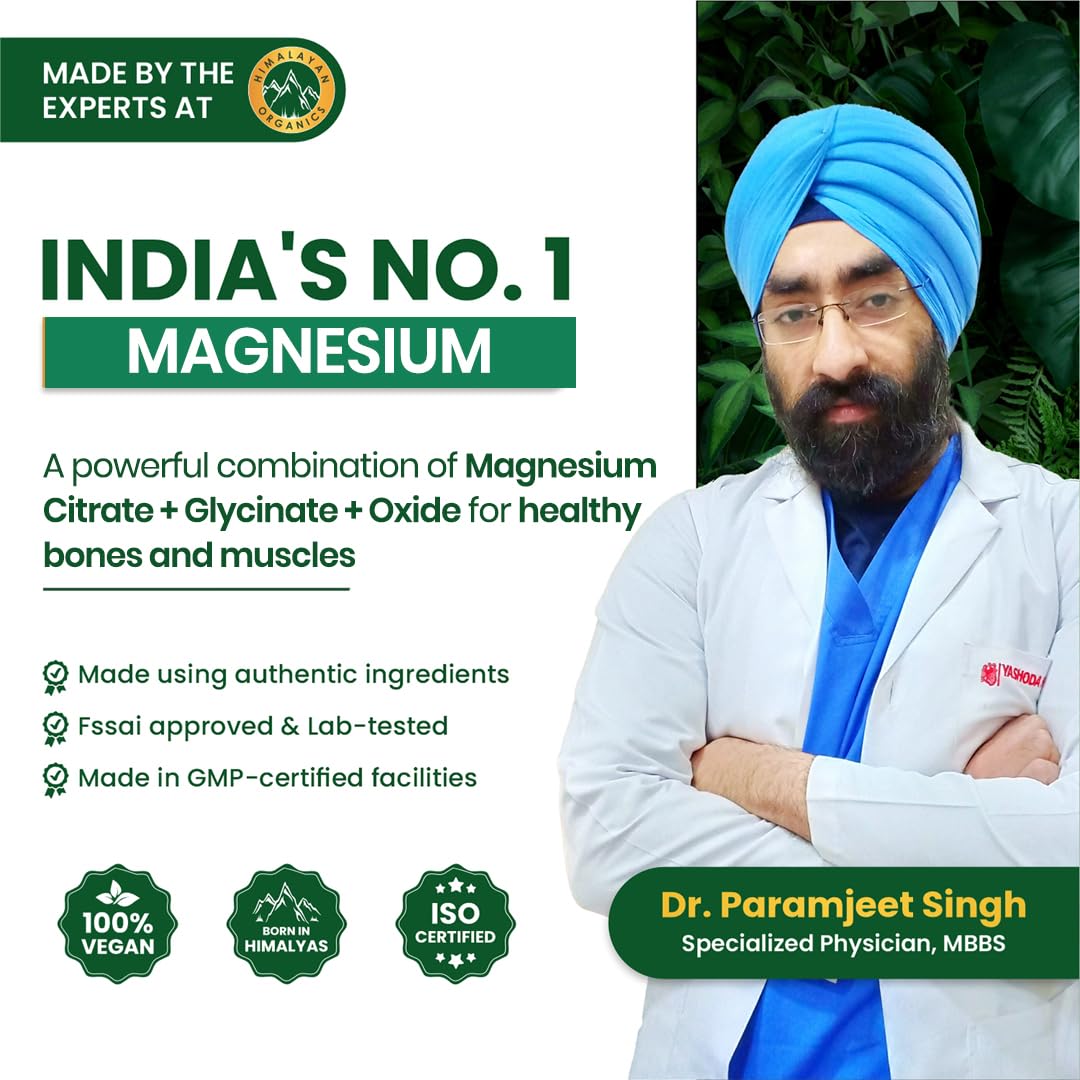 Vladoâ€™s Himalayan Organics Magnesium Citrate + Glycinate + Oxide Complex 1660 mg - Triple Magnesium Complex Supplement For Men And Women | Boost Heart, Nerve & Muscle Health | Good For Strong Bones | Clinically Proven - 120 Vegetarian Tablets