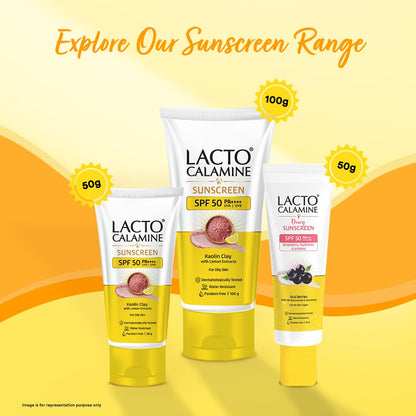 Lacto Calamine Sunscreen SPF 50 | 100g | PA ++++ Sunscreen For Oily Skin | UVA â€“ UVB | Water Resistant & No White Cast | With Kaolin Clay, Vitamin E & Lemon Extracts | Paraben Free