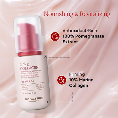 The Face Shop Collagen & Pomegranate Volume Lifting Face Serum | With 10% Marine Collagen & Hyaluronic Acid for Firming, Wrinkle Care & Intense Hydration | Korean Skincare Serum, 30ml
