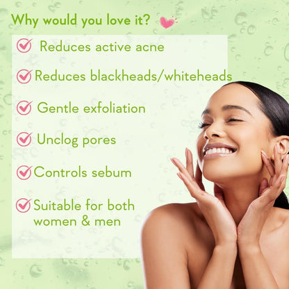 WishCare Salicylic Acid Face Wash For Women & Men | Reduces Acne & Controls Oil | With AHA, Green Tea, Chamomile & Tea Tree | Salicylic Acid Face Wash For Oily Skin & Acne Prone Skin | 100ml