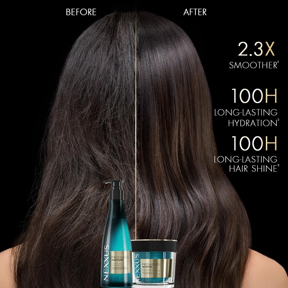 Nexxus Promend Moisture Collagenizing Shampoo For Dry Hair 250 ml | 2.3 X Smoother | 57% Less Frizz | Luxury White Rose Fragrance Profile