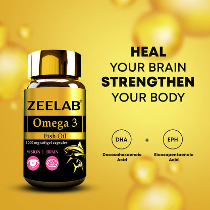 Zeelab Omega 3 Fish Oil Capsules with EPA & DHA â€“ Supports Heart, Brain, Eye, Joint Health â€“ Helps Maintain Cholesterol & Triglyceride Levels â€“ For Men & Women â€“ 1000mg Softgels