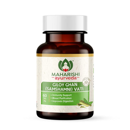 Maharishi Ayurveda Giloy Ghan Vati - 100% Natural Immunity Boosting Tablets | Enhances Strength & Stamina | Fights Fatigue | Detoxifies The Body, 60 Tablets