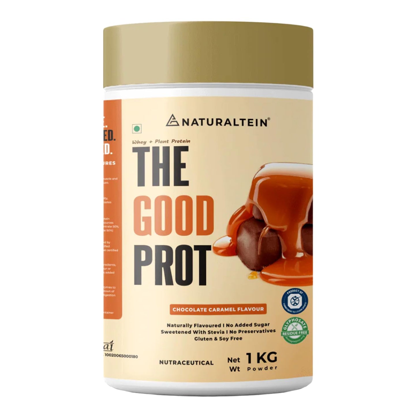 NATURALTEIN The Good Prot 1 kg (Chocolate Caramel) | 22g Protein Per Serving | No Artificial Flavors | Clean & Natural Protein Blend | Plant & Whey Protein Mix