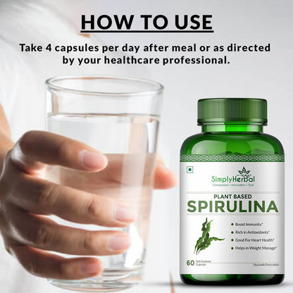Simply Herbal Spirulina Capsules for Immunity | Natural Super Food and Nutritional Supplement | Green Food for Good Health Weight Management and Immunity Booster â€“ 60 Capsules