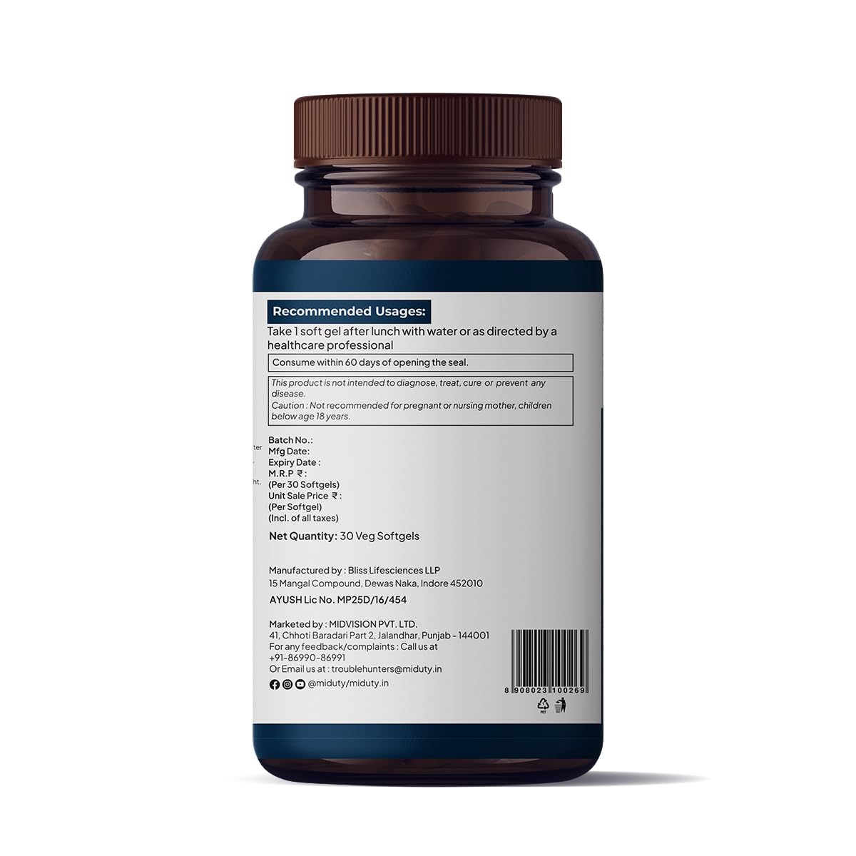 Miduty by Palak Notes Pure Natural Vitamin E Capsules, Enhanced with Omega-3-6 - 7-9 - Sea Buckthorn Berry Oil - Boosts Immunity - Balance cholesterol - Better Heart health - 30 Softgel