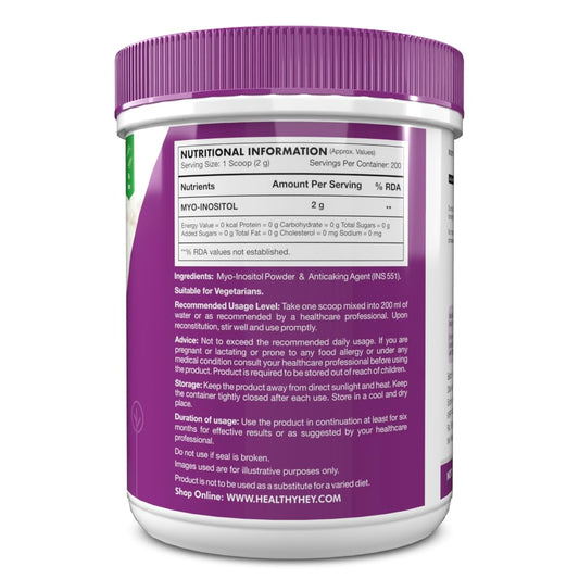 Healthyhey Nutrition 100% Pure Myo Inositol Powder (Vitamin B8), 400gm pack
