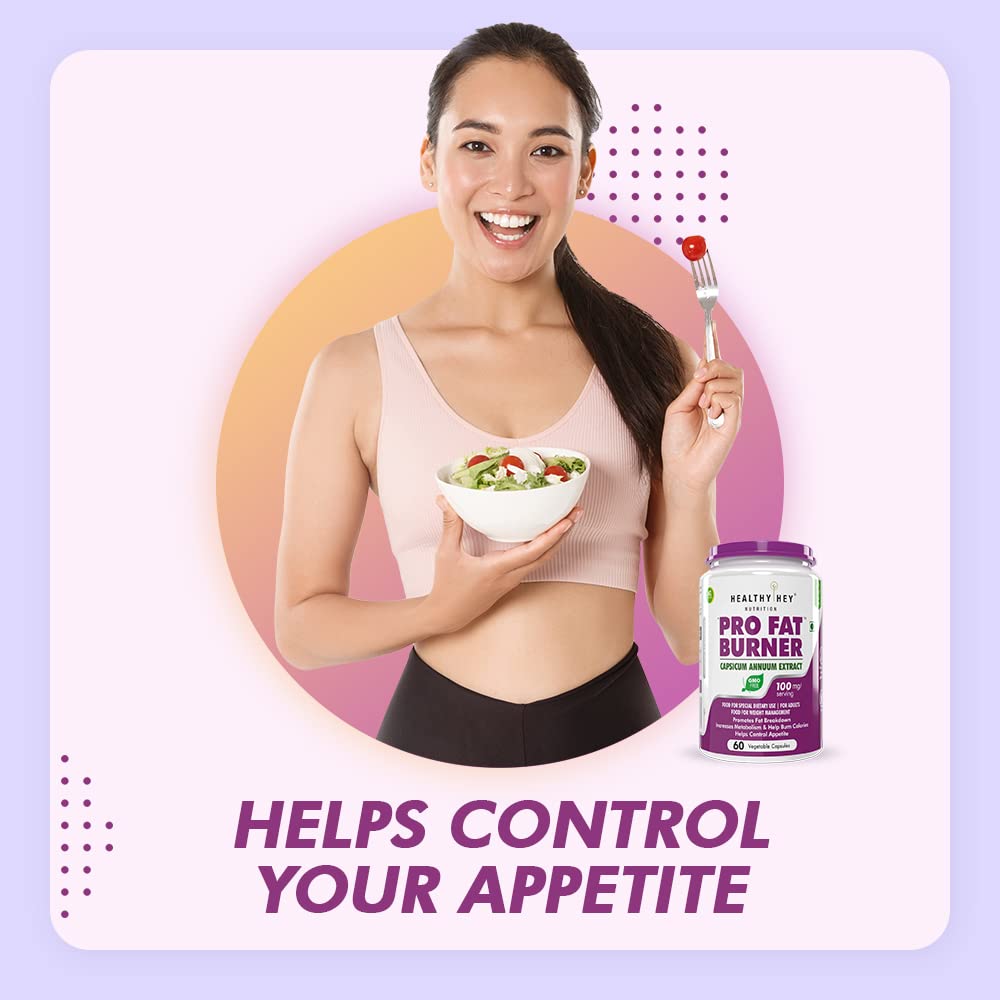 HealthyHey Nutrition Thermogenic Fat Burner - Weight Loss Supplement, Appetite Suppressant, & Energy Booster - Premium Fat Burning with Capsicum Extract - 60 Natural Veggie Diet Pills