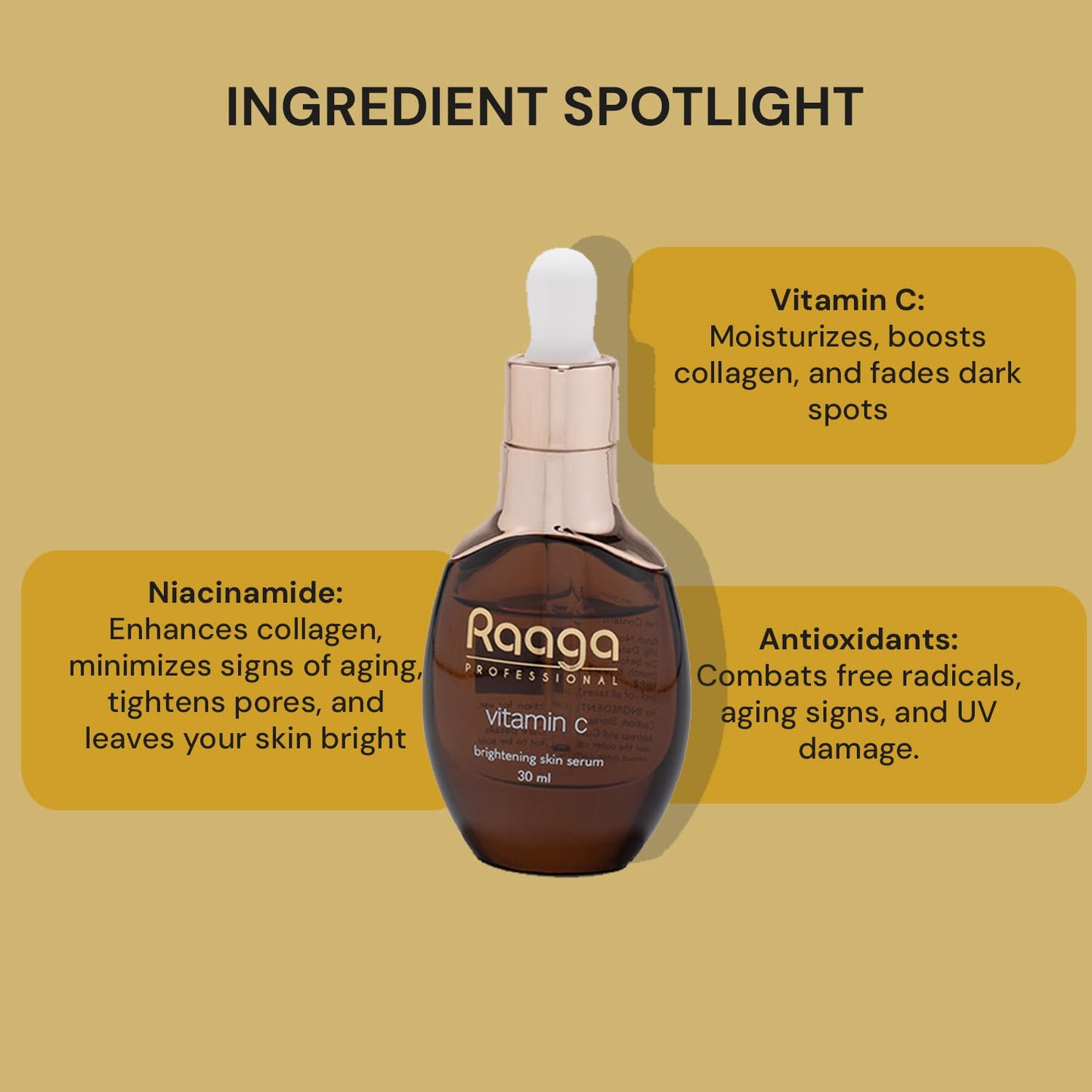 Raaga Professional Brightening Serum with Vitamin C and Niacinamide | Unlock Luminous Glow | Paraben-Free, Silicone-Free, Sulphate-Free | Ideal for All Skin Types