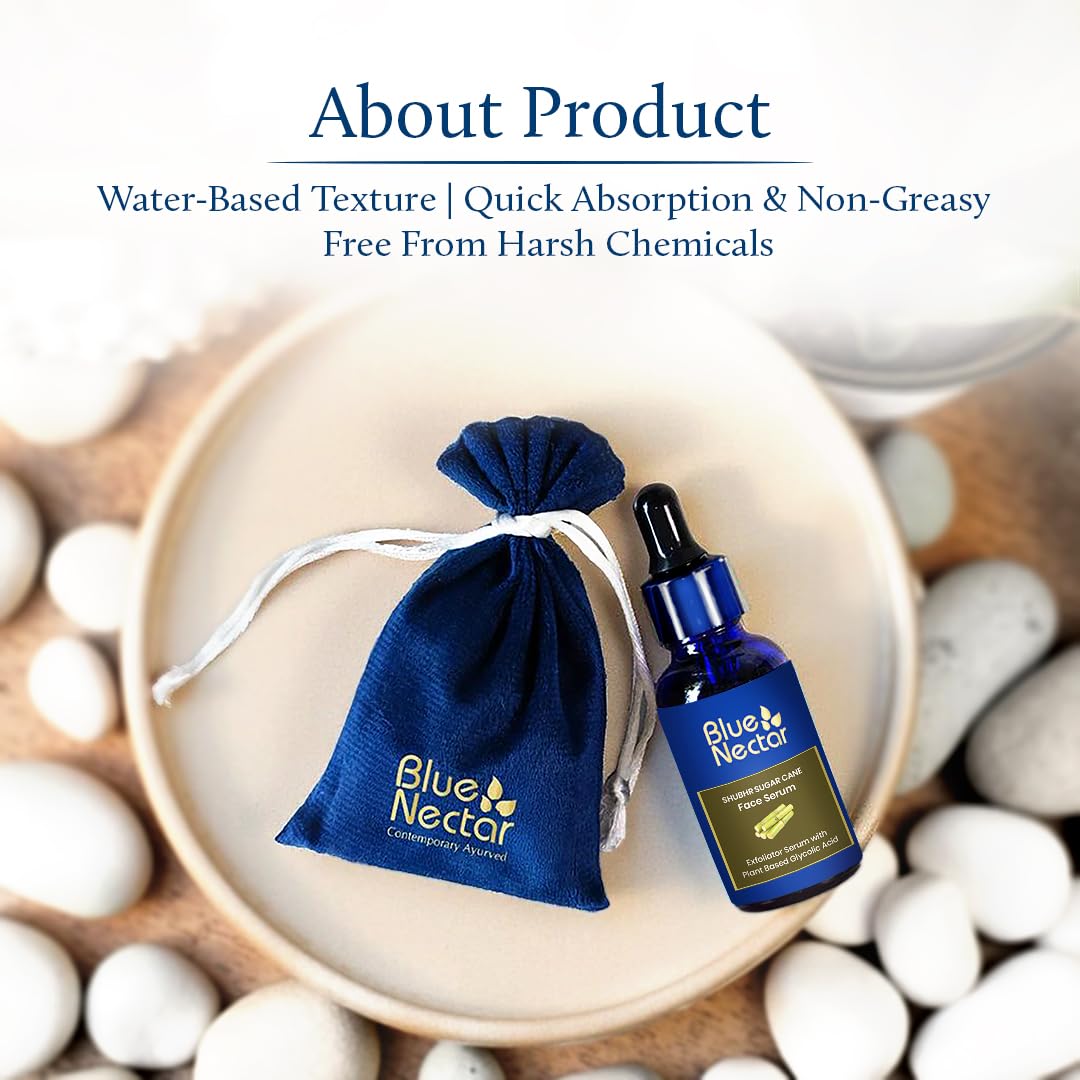 Blue Nectar AHA Face Serum with Plant-Based Glycolic Acid from Sugarcane for Deep Exfoliation | AHA Peeling Solution & Exfoliating Face Serum for Women & Men (14 Herbs, 30 ml)