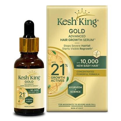 Kesh King Gold Advanced Hair Growth Serum â€“ 21% Growth Actives with 3% Redensyl, 3% Anagain, Procapil, Kopexil Aqua & Ayurvedic Herbs | Visible Regrowth & Hair Fall Control | Women & Men | 30ml