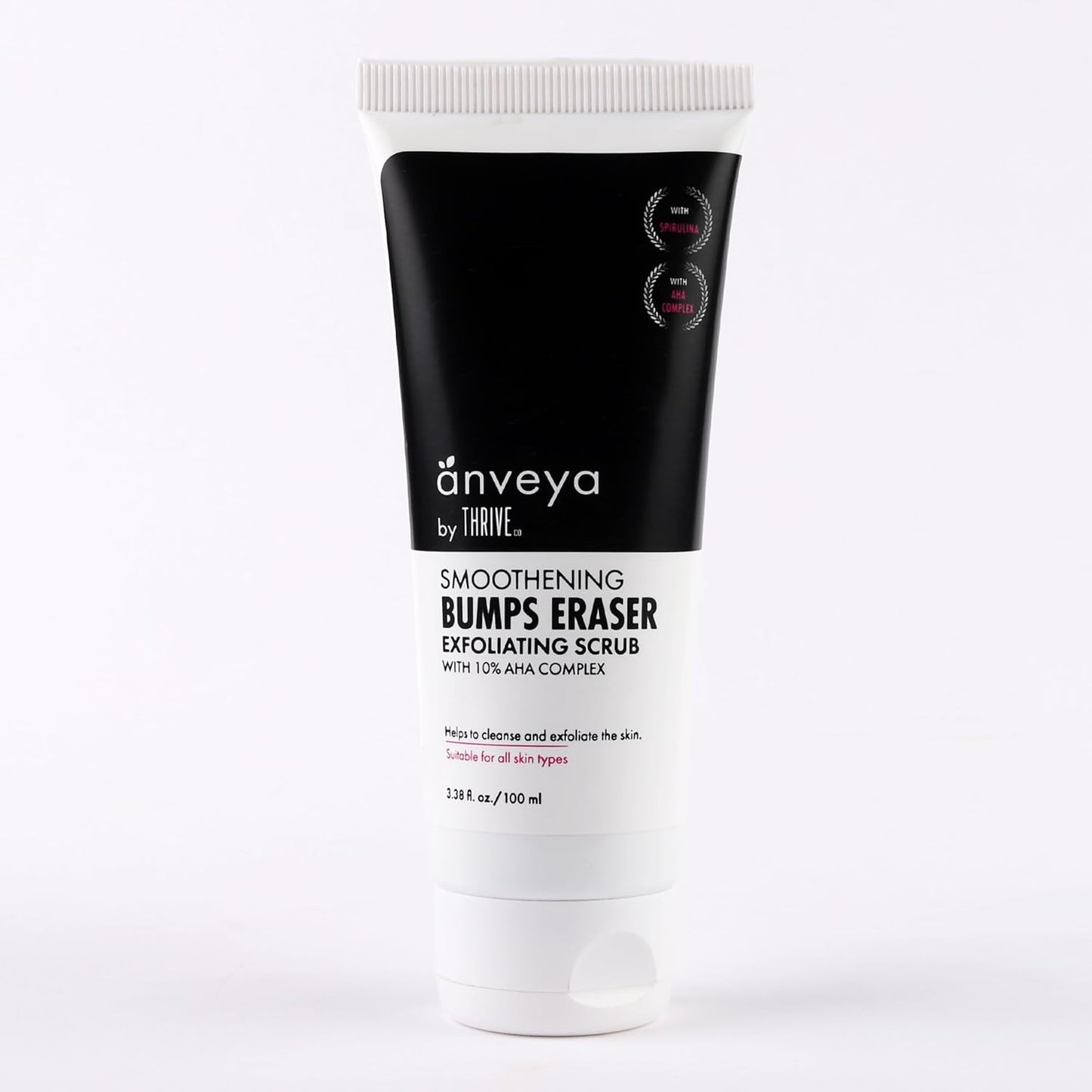 ThriveCo Smoothening Bumps Eraser Exfoliating Body Scrub For Bumpy & Dry Skin, Strawberry Legs, Keratosis Pilaris & Ingrown Hair | Glycolic Acid, Lactic Acid & Spirulina | For Men & Women | All Skin Types | 100ml