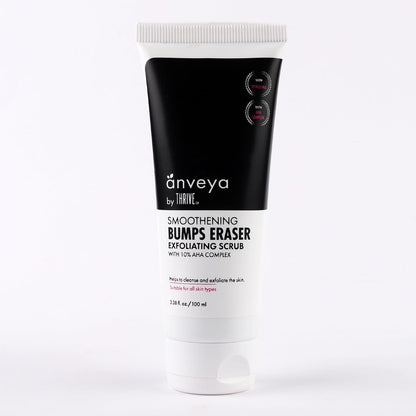 ThriveCo Smoothening Bumps Eraser Exfoliating Body Scrub For Bumpy & Dry Skin, Strawberry Legs, Keratosis Pilaris & Ingrown Hair | Glycolic Acid, Lactic Acid & Spirulina | For Men & Women | All Skin Types | 100ml