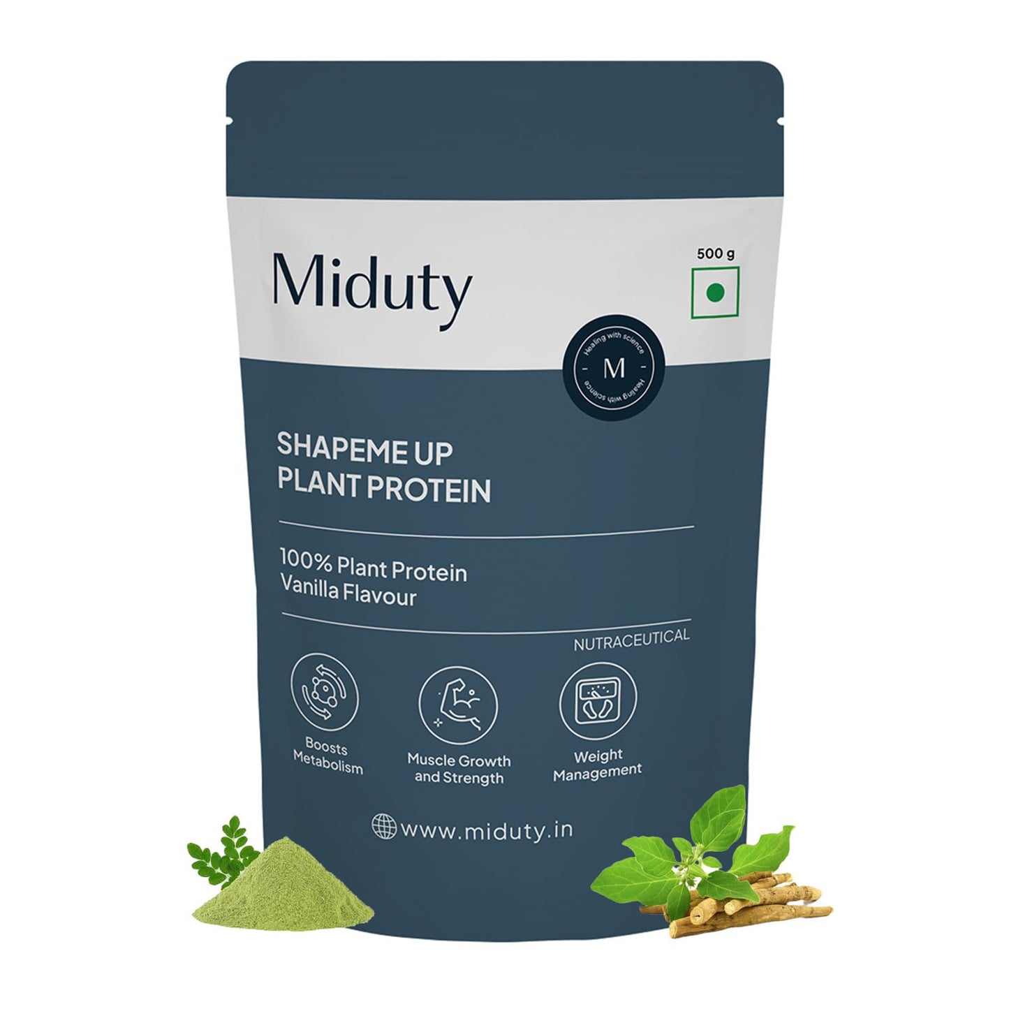 Miduty by Palak Notes ShapeME Up Plant Protein - Vanilla Flavour - 1 Billion Probiotics - Vegan Protein Shake for Lean Weight Loss - Protein Powder - Effective Weight Management - 500gm