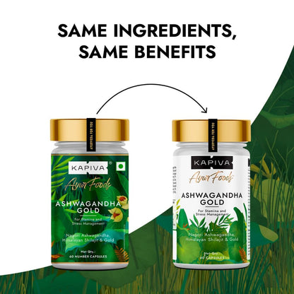 Kapiva Ashwagandha Gold 60 Caps |183rd day Nagori Ashwagandha | 5% Withanolide | Helps in Stress & Sleep Management | Improves Gym Performance | For Men & Women |100% Ayurvedic