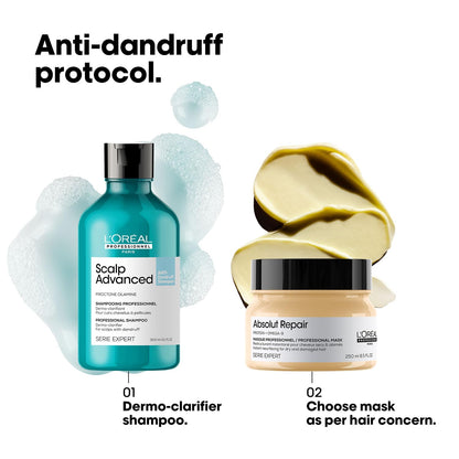 Lâ€™OrÃ©al Professionnel Scalp Advanced Anti-Dandruff Dermo-Clarifier Shampoo 300ml | Removes Dandruff & Gently Clarifies the Scalp with Piroctone Olamine | For Men & Women