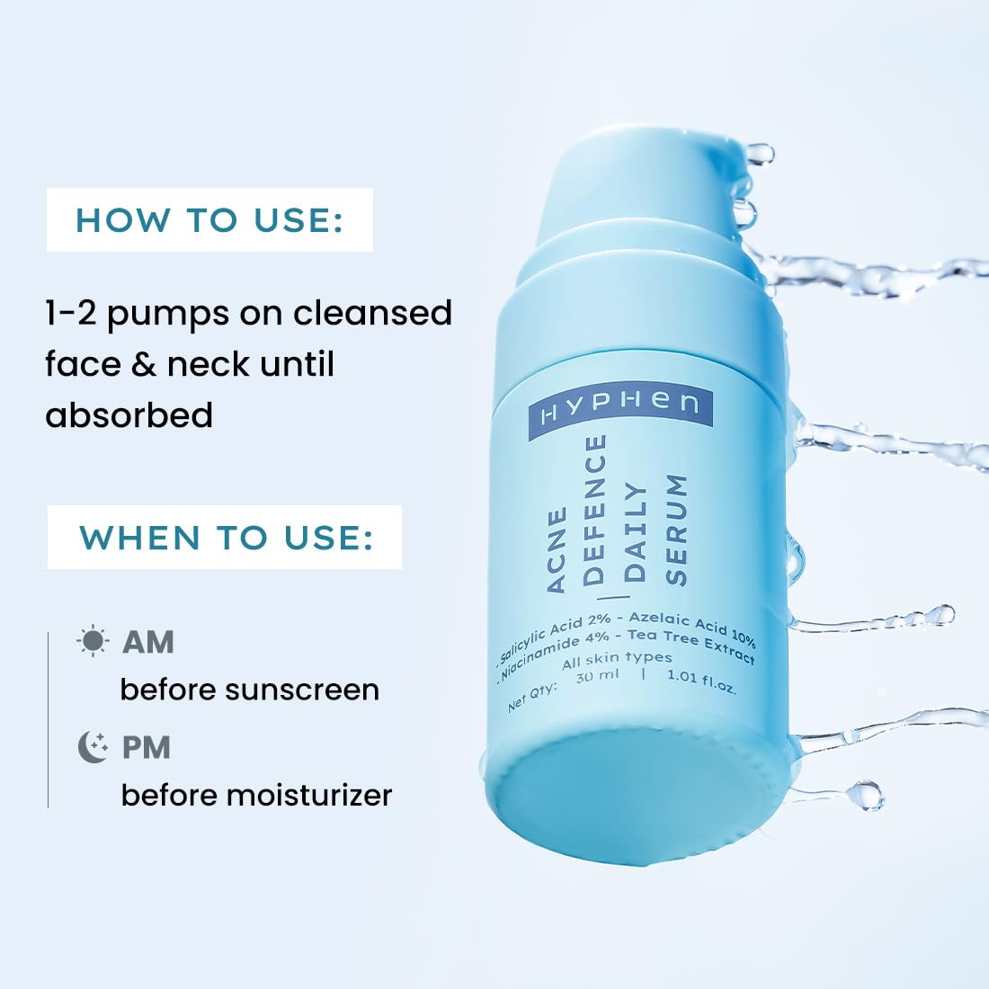 Hyphen Anti Acne 10% Azelaic Acid 2% Salicylic Acid Face Serum | 4% Niacinamide -Reduce Acne Marks, Fight Pimples | Tea Tree Extract -Soothes | Daily Serum for Women, Men | Oily, Acne Prone Skin -30ml