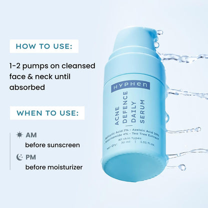 Hyphen Anti Acne 10% Azelaic Acid 2% Salicylic Acid Face Serum | 4% Niacinamide -Reduce Acne Marks, Fight Pimples | Tea Tree Extract -Soothes | Daily Serum for Women, Men | Oily, Acne Prone Skin -30ml
