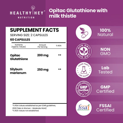 HealthyHey Nutrition Reduced Glutathione with Milk Thistle - Support Skin Lightening & Liver Health - Produced in Japan - 60 Veg Capsules