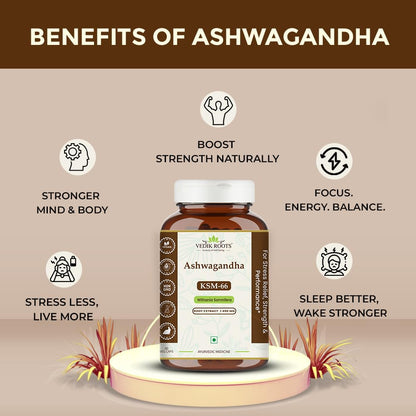 Ashwagandha KSM-66 Capsules-450mg | Lab Tested | Ashvagandha Tablet For Stress, Sleep Management & Anxiety Relief | Rejuvenates Mind & Body | 60 Veg aswagandha Capsules