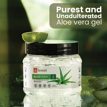KRISHNA's HERBAL & AYURVEDA Aloe Vera Gel - 500 G Pure White Non-Sticky Transparent 3 In 1 Aloe Fresh Soothing Gel For Skin, Body & Hair, Vitamin C+E Natural Emollients, Dark Spots And Acne