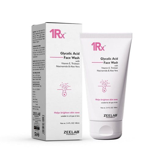 Zeelab 1RX Glycolic Acid Face Wash 100gm | Exfoliating & Brightening Cleanser | With Aloe Vera, Niacinamide & Vitamin E | Removes Dead Skin, Controls Oil & Helps Improve Skin Texture | For Men & Women
