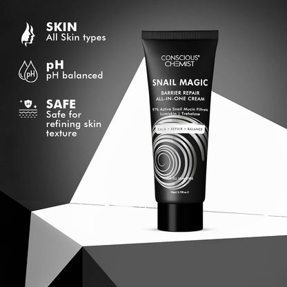 Conscious ChemistÂ® Snail Mucin Moisturizer | 20g | Face Cream for Men & Women, Skin Barrier Repair Moisturizer, Daily Gel Cream with Korean Snail Mucin Extract, All Skin Type - Snail Magic