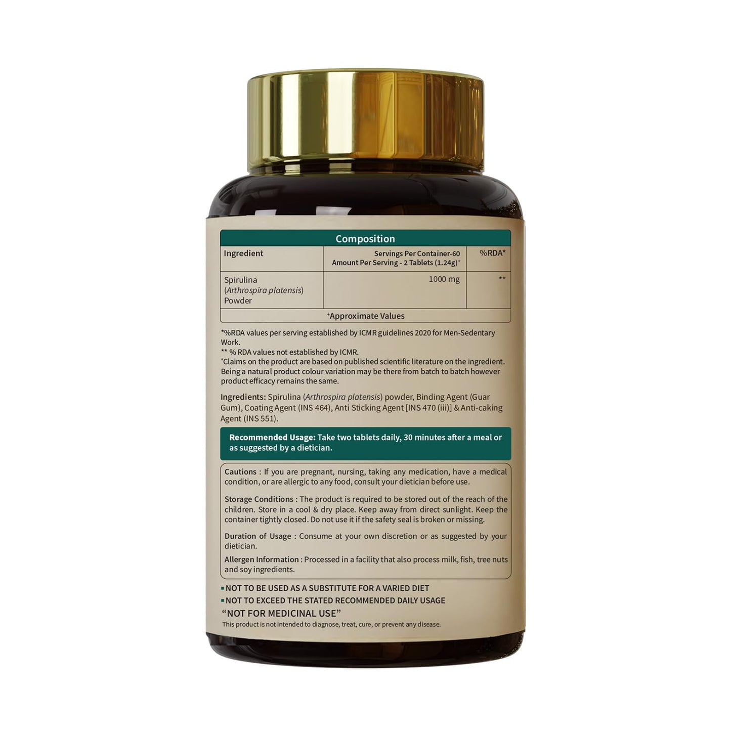 Neuherbs Spirulina 1000mg Per Serving - 120 Tablets | Boost Energy, Immunity & Metabolism | Supports Weight Management | 100% Pure & Natural