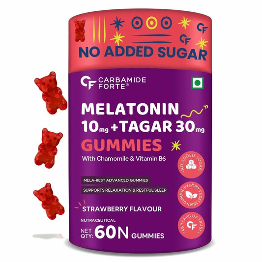Carbamide Forte Melatonin 10 mg sleep Gummies - with TAGARA, L Tryptophan & Vitamin B6 | Sleep Supplements â€“ 60 Veg Gummies
