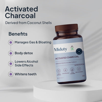 Miduty by Palak Notes Activated charcoal, Activated coconut charcoal, Detox your body, Jet lags, Detox alcohol, Activated charcoal Pack - 60 capsules