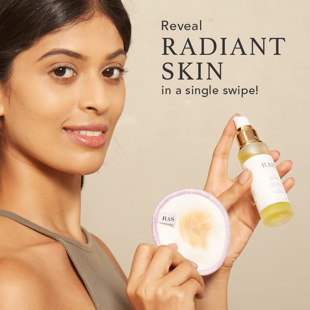 RAS Luxury Oils Gleam- Pollution & Makeup Melting Cleansing Oil; Enriched With Olive Oil, Moringa & Chamomile Extracts; Melts Makeup, Removes Dirt and Buildup, Calms & Brightens the Skin ; 50 ml