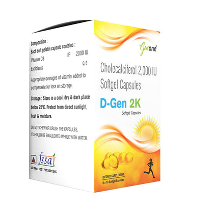 Genone DGen 2k Vitamin D3 Capsules for Strong Bones and Immunity (60 Capsules)
