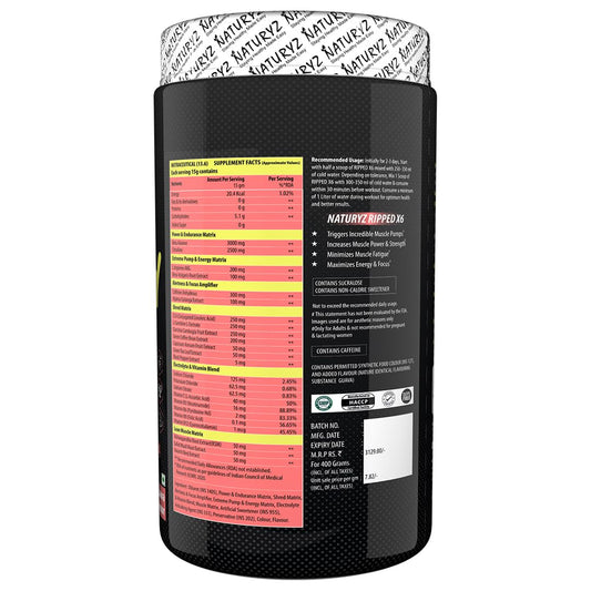 Naturyz Ripped X6 Pre Workout With Highest 24 Nutrients For Extreme Pump,Power,Endurance,Energy,Focus, For Fitness Enthusiasts,Athletes & Bodybuilders- 400 grams (Guava Flavour) - Powder, 1 count