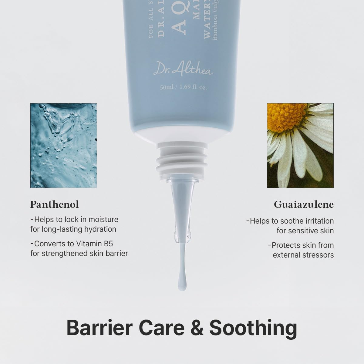 Dr.Althea Aqua Marine Watery Cream | Daily Face Moisturizer for All Skin Types | Deep Hydration Face Cream with Hyaluronic Acid | Vegan Korean Skincare | 50ml