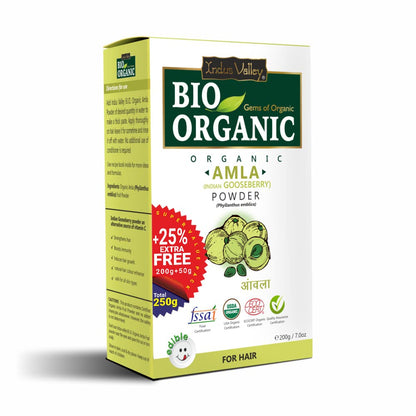 INDUS VALLEY 100% Bio Organic Amla Powder (Indian Gooseberry Powder) Phyllanthus emblica | Natural & Fresh For Healthy Hair - 200 gm
