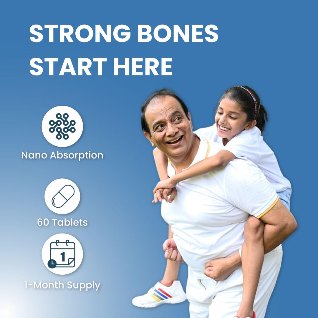 ZEROHARM Holistic Calcium Tablets â€“ High Absorbption Milk-Based Calcium Supplement with Vitamin D3, K2-7, Magnesium, Phosphorous â€“ Supports Bone Strength & Joint Health For Men & Women â€“ 60 Tablets