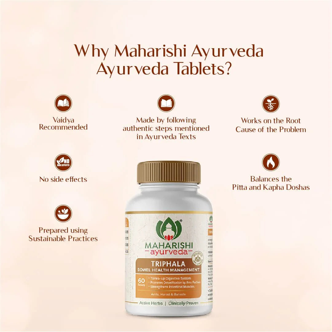 Maharishi Ayurveda Triphala Tablets 1000mg | Supports Healthy Digestion | Improves Bowel Wellness| Relieves Constipation | Pure Herbs Used |100% Ayurvedic