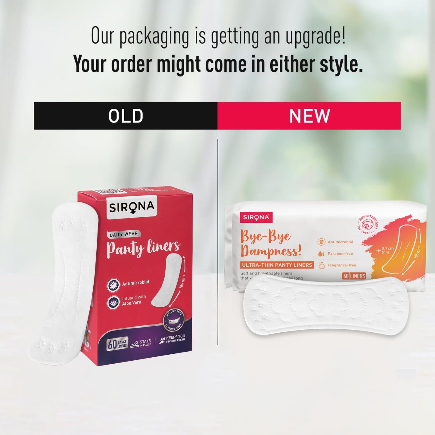 Sirona Daily Use Panty Liners for Women with Aloe Vera - (Pack of 60) | Cottony Soft Pantyliners Pad with Antimicrobial Properties | Ultra Thin & Better Stickiness