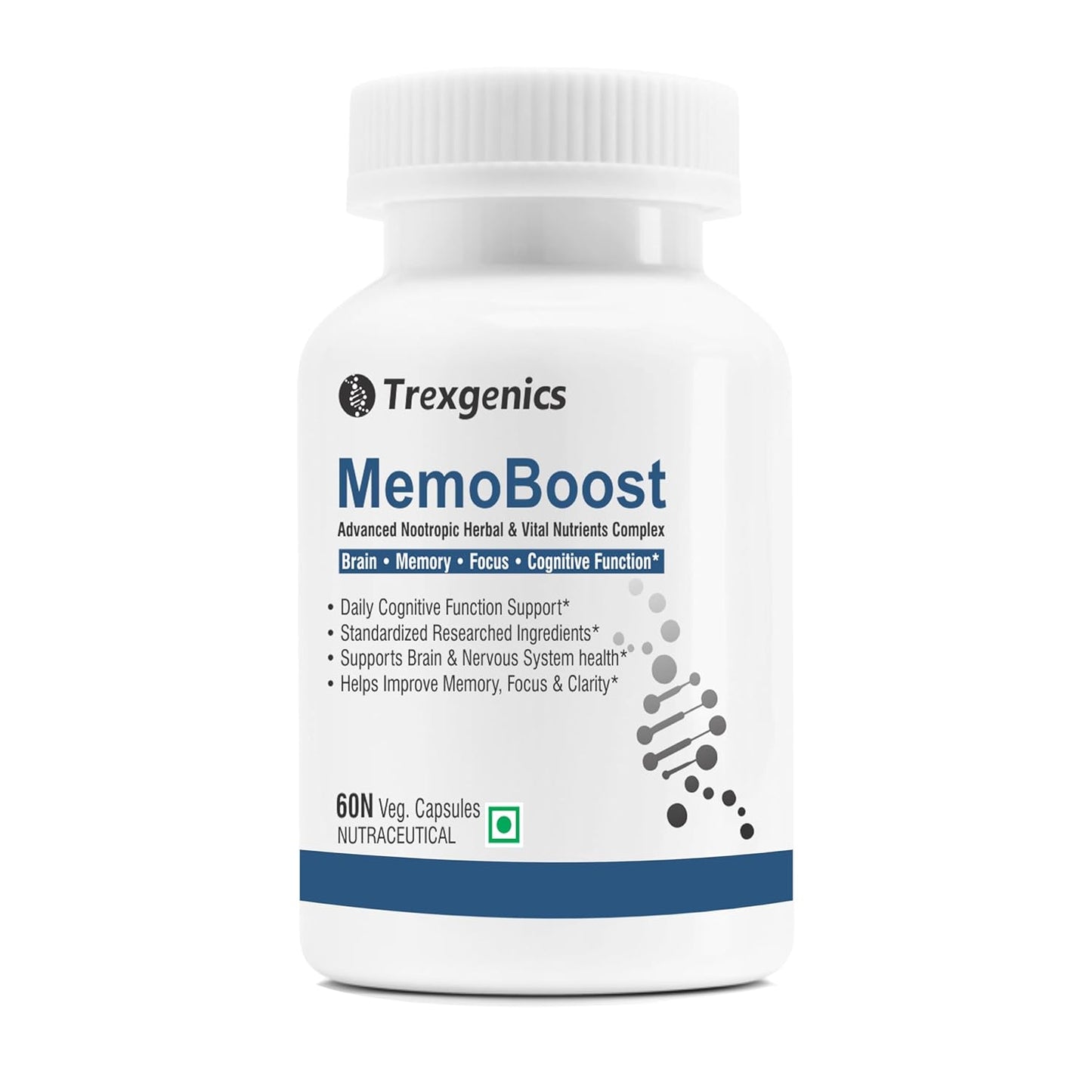 Trexgenics Nootropic Memoboost Max High Strength Advanced Natural Herbs & Vitamin Complex 60 Veg. Capsules(1)