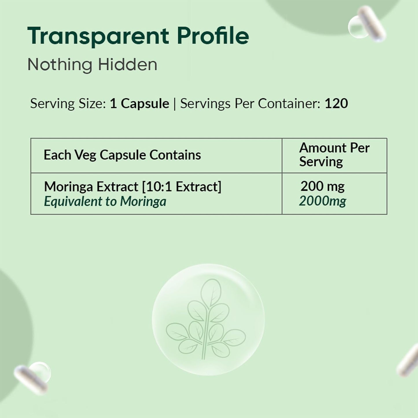 Ambrosial Moringa Capsules 2000mg | Moringa Leaf Extract | Plant-Based Herbal Supplement | Natural Wellness Support | 120 Vegan Capsules