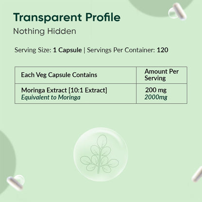 Ambrosial Moringa Capsules 2000mg | Moringa Leaf Extract | Plant-Based Herbal Supplement | Natural Wellness Support | 120 Vegan Capsules
