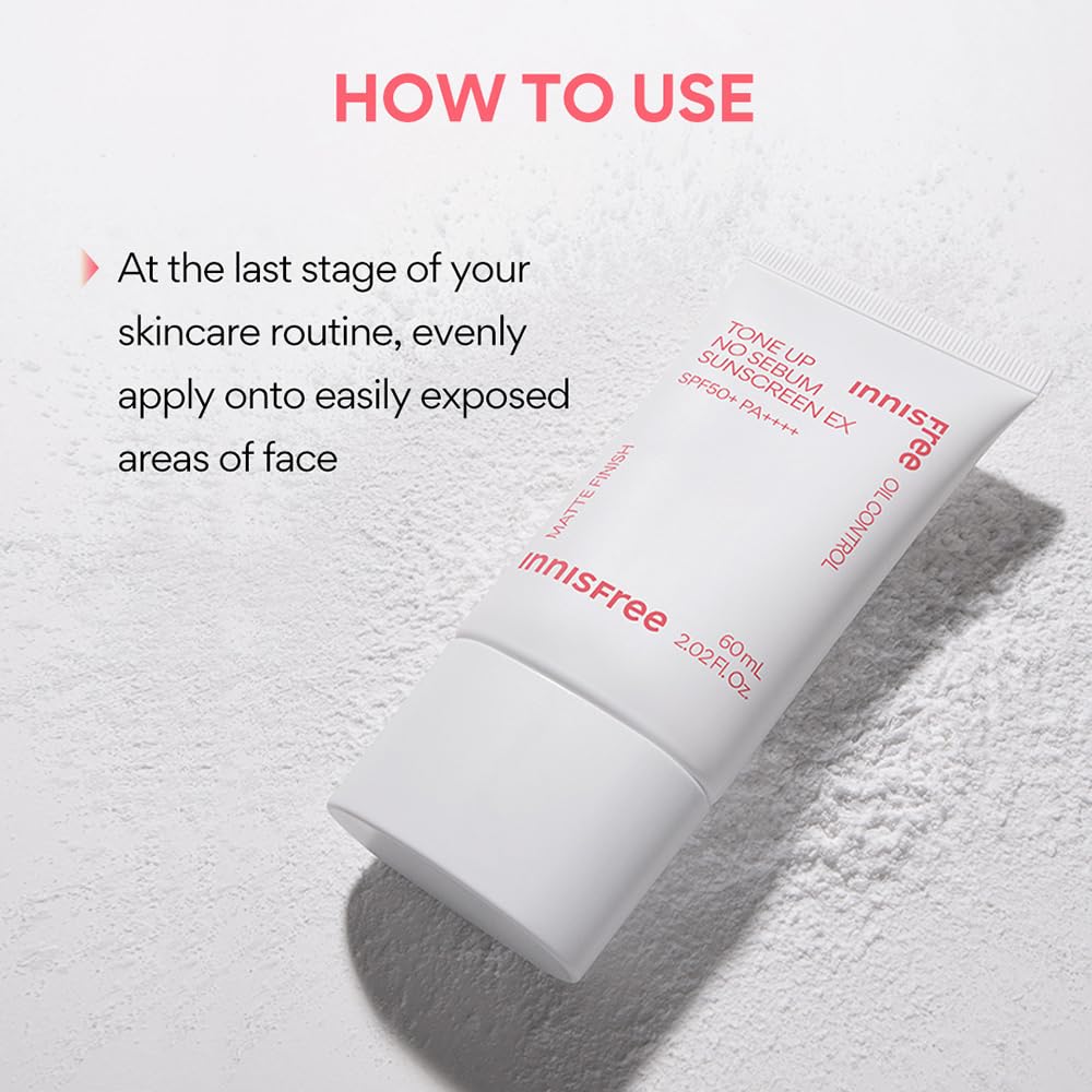 Innisfree Tone Up No Sebum Tinted Sunscreen 60ml with SPF 50+ PA++++ | Oil Control & Matte Finish, UV Protection, Clean Formula | Korean Sunscreen for Oily Skin, Non-Greasy, Sweat-Resistant